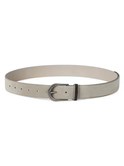 Brunello Cucinelli Suede Monili-beaded Belt In Gray