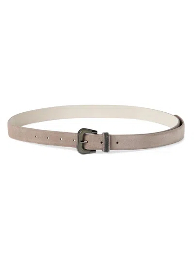 Brunello Cucinelli Suede Belt With Shiny Loop In Brown