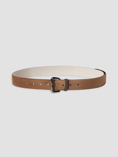 Brunello Cucinelli Women's Suede Belt With Shiny Loop In Caramel