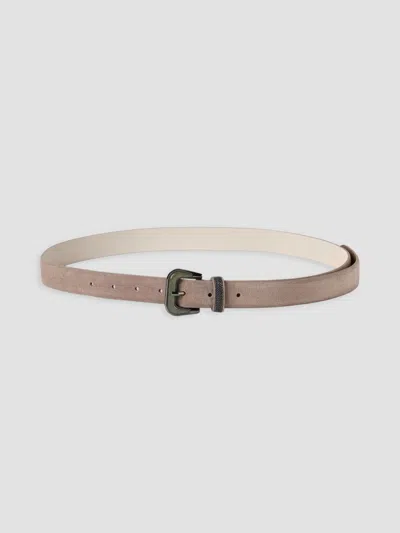 Brunello Cucinelli Women's Suede Belt With Shiny Loop In Brown