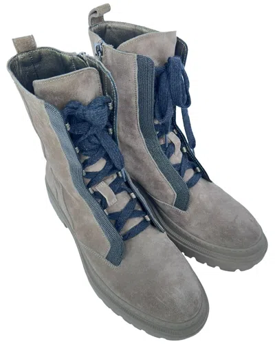 Brunello Cucinelli Women's Suede Combat Boot (authentic Pre-loved) In Gray