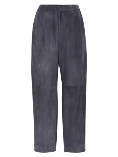 Brunello Cucinelli Women's Suede Cropped Baggy Trousers In Lead