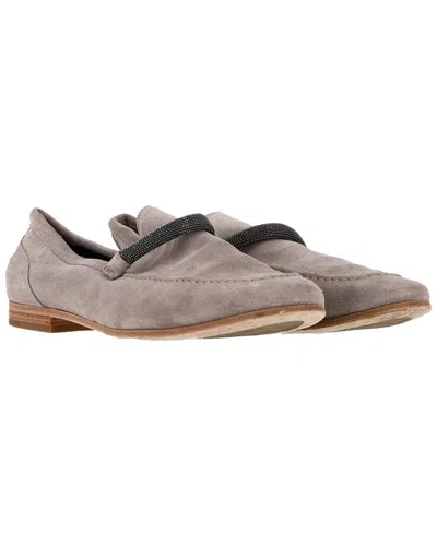 Brunello Cucinelli Women's Suede Embellished Penny Loafer (authentic Pre-  Loved) In Gray