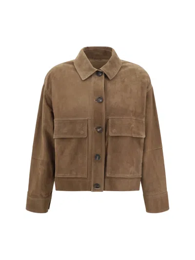 Brunello Cucinelli Women Suede Jacket In Sesamo