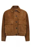 Brunello Cucinelli Brown Jacket With Classic Collar In Suede Woman In Brown