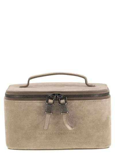 Brunello Cucinelli Women Suede Jewellery Box With Shiny Zip Pull In Neutral