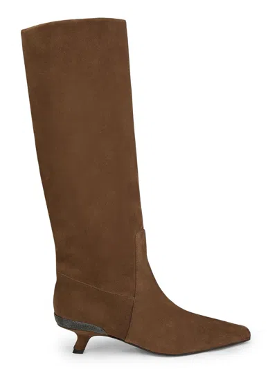 Brunello Cucinelli Women's Suede Knee-high Boots In Brown
