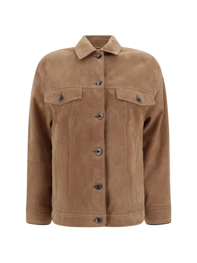 Brunello Cucinelli Women Suede Leather Jacket In Multicolor
