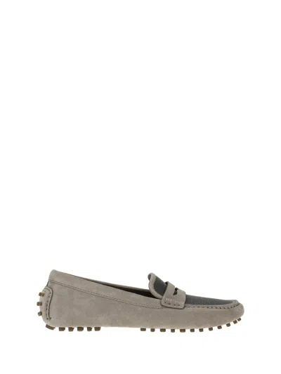 Brunello Cucinelli Women Suede Leather Loafers In Gray