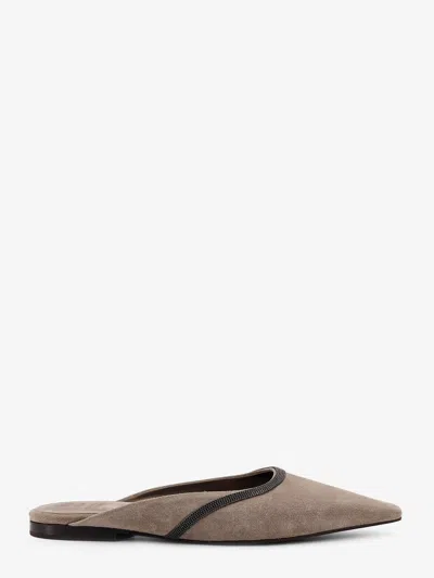 Brunello Cucinelli Women Suede Mule With Monili Detail