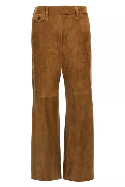 Brunello Cucinelli Women Suede Pants In Brown