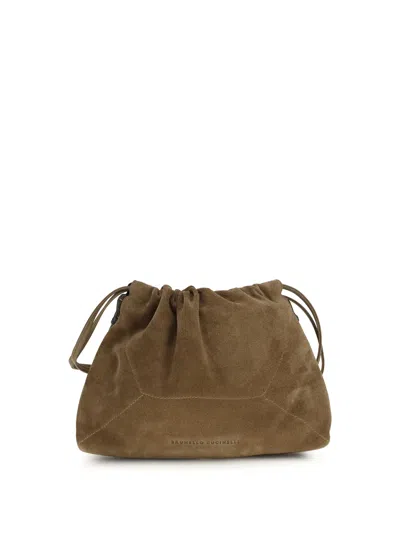 Brunello Cucinelli Women Suede Pouch Bag In Brown