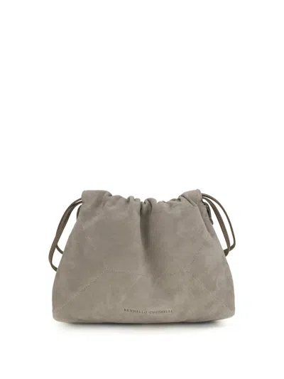 Brunello Cucinelli Women Suede Pouch Bag In Gray