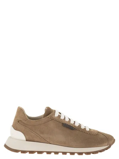 Brunello Cucinelli Suede Sneakers With Iconic Jewel Application In Multi