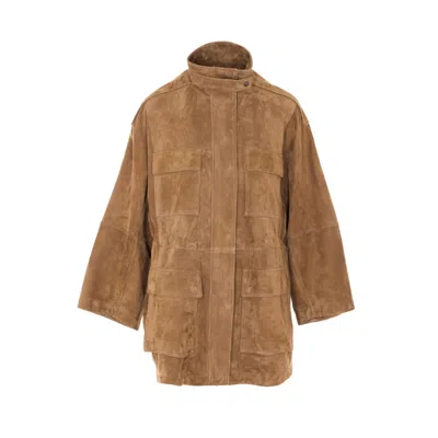 Brunello Cucinelli Women Suede Safari Jacket With Monili In Brown