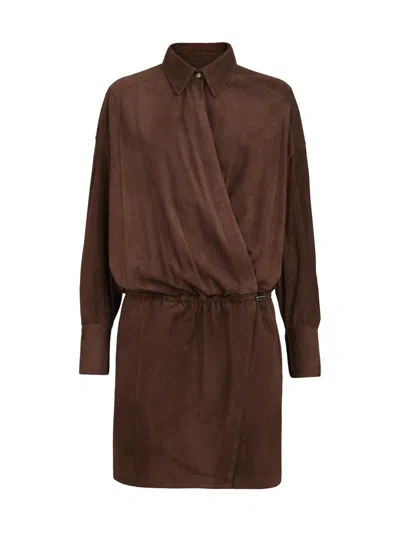 Brunello Cucinelli Suede Shirt Dress In Brown