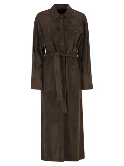 BRUNELLO CUCINELLI BRUNELLO CUCINELLI WOMEN SUEDE SHIRT DRESS WITH NECKLACE