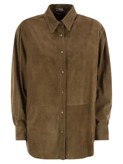 BRUNELLO CUCINELLI BRUNELLO CUCINELLI WOMEN SUEDE SHIRT WITH JEWELLERY