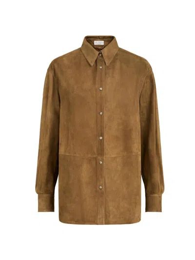 Brunello Cucinelli Suede Shirt With Monili In Brown