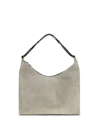 Brunello Cucinelli Women Suede Shoulder Bag In Gray