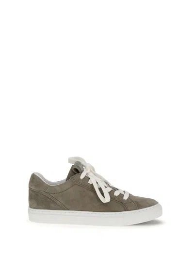Brunello Cucinelli Women Suede Sneakers With Precious Loop In Gray