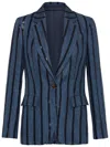 Brunello Cucinelli Paillette Striped Denim-effect Linen Single-breasted Blazer In Multicolor