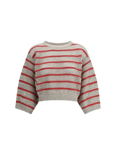 Brunello Cucinelli Women Sweater In Perforated Knit In Cream