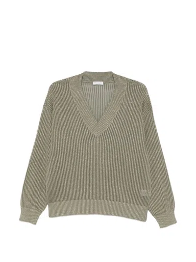 Brunello Cucinelli Long-sleeved Knitted Shirt In Green
