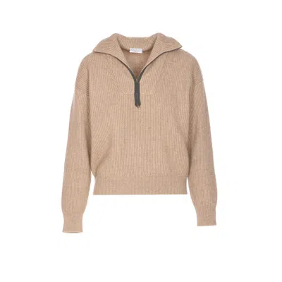 Brunello Cucinelli Women Sweater With Monile Detail In Neutral