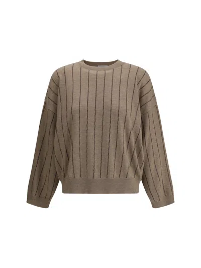 Brunello Cucinelli Women Sweater With Sequins In Brown