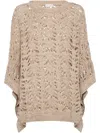 Brunello Cucinelli Open-knit Lightweight Top With Wide Sleeves In Beige