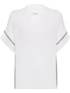 Brunello Cucinelli Textured Ribbed Top With Deep V-neckline In White