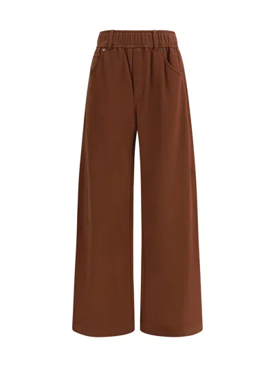 Brunello Cucinelli Women Sweatpants With Elastic Waistband In Brown