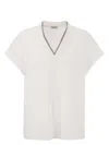 Brunello Cucinelli Monili Embellished V-neck T-shirt In C159
