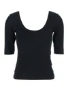 Brunello Cucinelli Ribbed Scoop Neck Short Sleeve Top In Black
