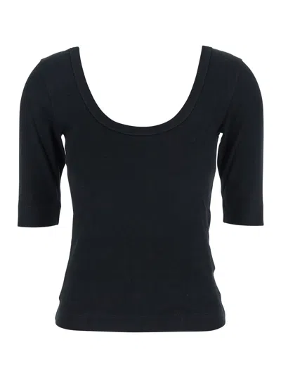 BRUNELLO CUCINELLI BRUNELLO CUCINELLI WOMEN BLACK U-NECK T-SHIRT WITH BACK MONIL DETAIL IN COTTON WOMAN