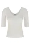 Brunello Cucinelli White U-neck T-shirt With Back Monil Detail In Cotton Woman In White