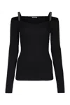 Brunello Cucinelli Ribbed Texture Off-the-shoulder Long Sleeves Top In Multicolor