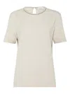 Brunello Cucinelli Striped Crew Neck T-shirt With Keyhole Detail In Neutral