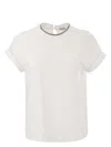 Brunello Cucinelli Jersey Cotton T-shirt With Superimposed Effect In White