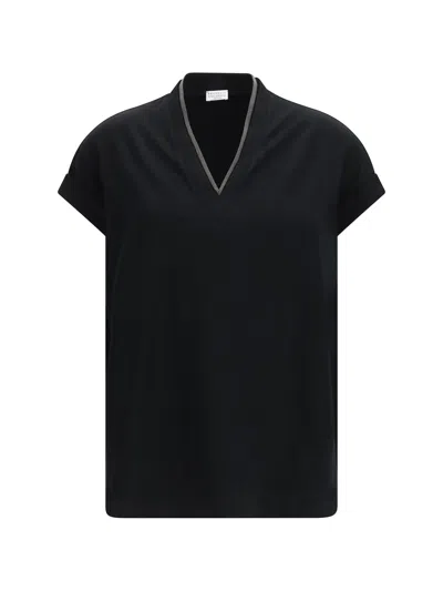 Brunello Cucinelli Women T-shirt With Embellishments In Black