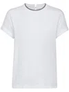 Brunello Cucinelli Stretch Cotton Jersey T-shirt With Precious Faux Layering In White