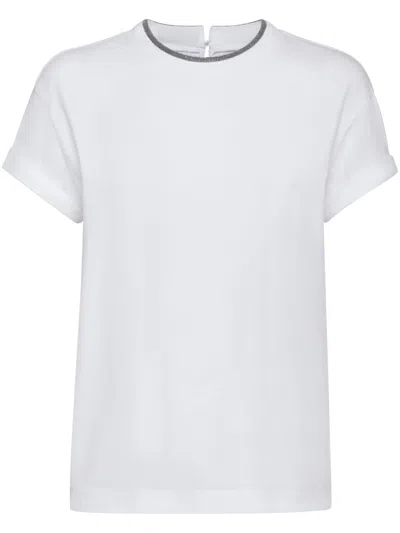 BRUNELLO CUCINELLI BRUNELLO CUCINELLI WOMEN T-SHIRT WITH CONTRASTING HEM