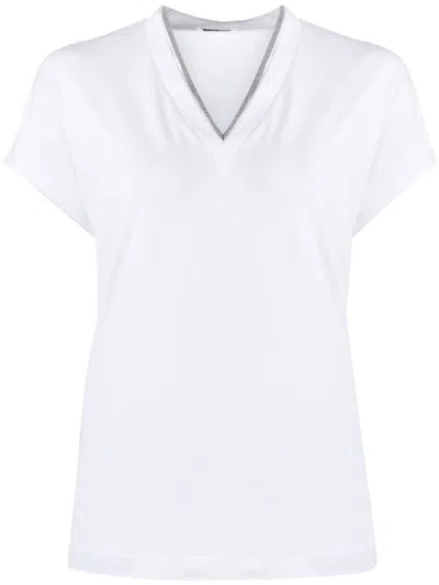 BRUNELLO CUCINELLI BRUNELLO CUCINELLI WOMEN T-SHIRT WITH V-NECK