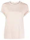 Brunello Cucinelli Constrast-trim Fitted T-shirt In Beige