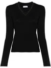 Brunello Cucinelli Blue Ribbed Wool Sweater In Black