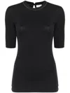 Brunello Cucinelli Ribbed Texture Keyhole Back Short Sleeves Top In Grey