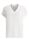 Brunello Cucinelli Monili V-neck Short-sleeve Cotton Jersey T-shirt In White