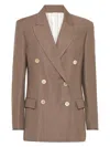 Brunello Cucinelli Fluid Viscose And Linen Twill Jacket With Shiny Cuffs In Brown