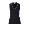 Brunello Cucinelli Sleeveless V-neck Ribbed Texture Tank Top